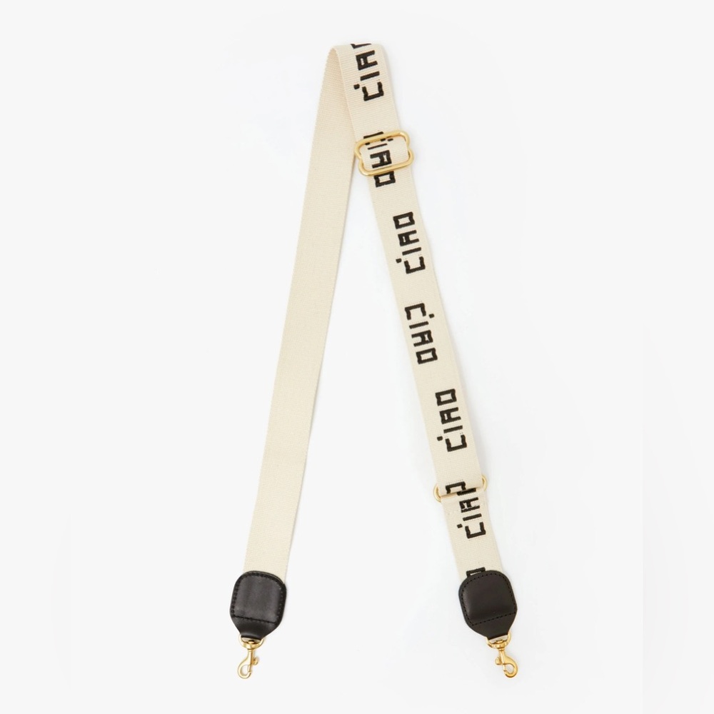 Clare V Ciao Adjustable Crossbody Strap Natural Cream Black with Gold Clips
